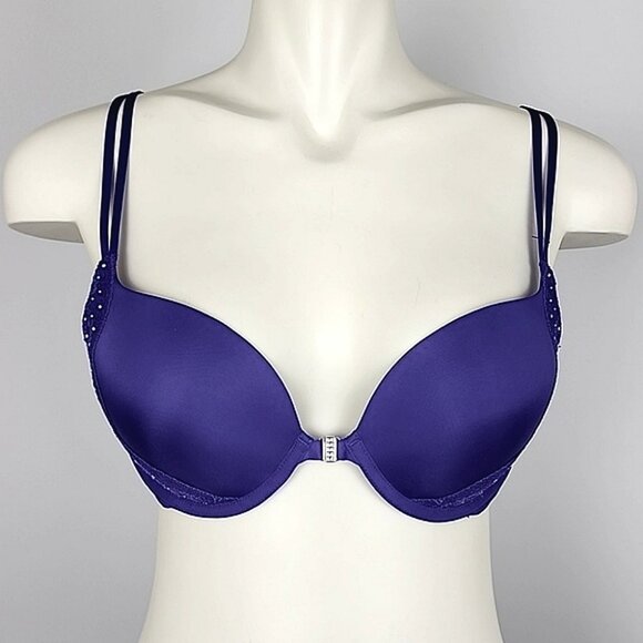⭐️2/ $40⭐️ La SENZA Underwire Push-Up Bra Deep Purple Rhinestones Lace Size 38B - Picture 2 of 16